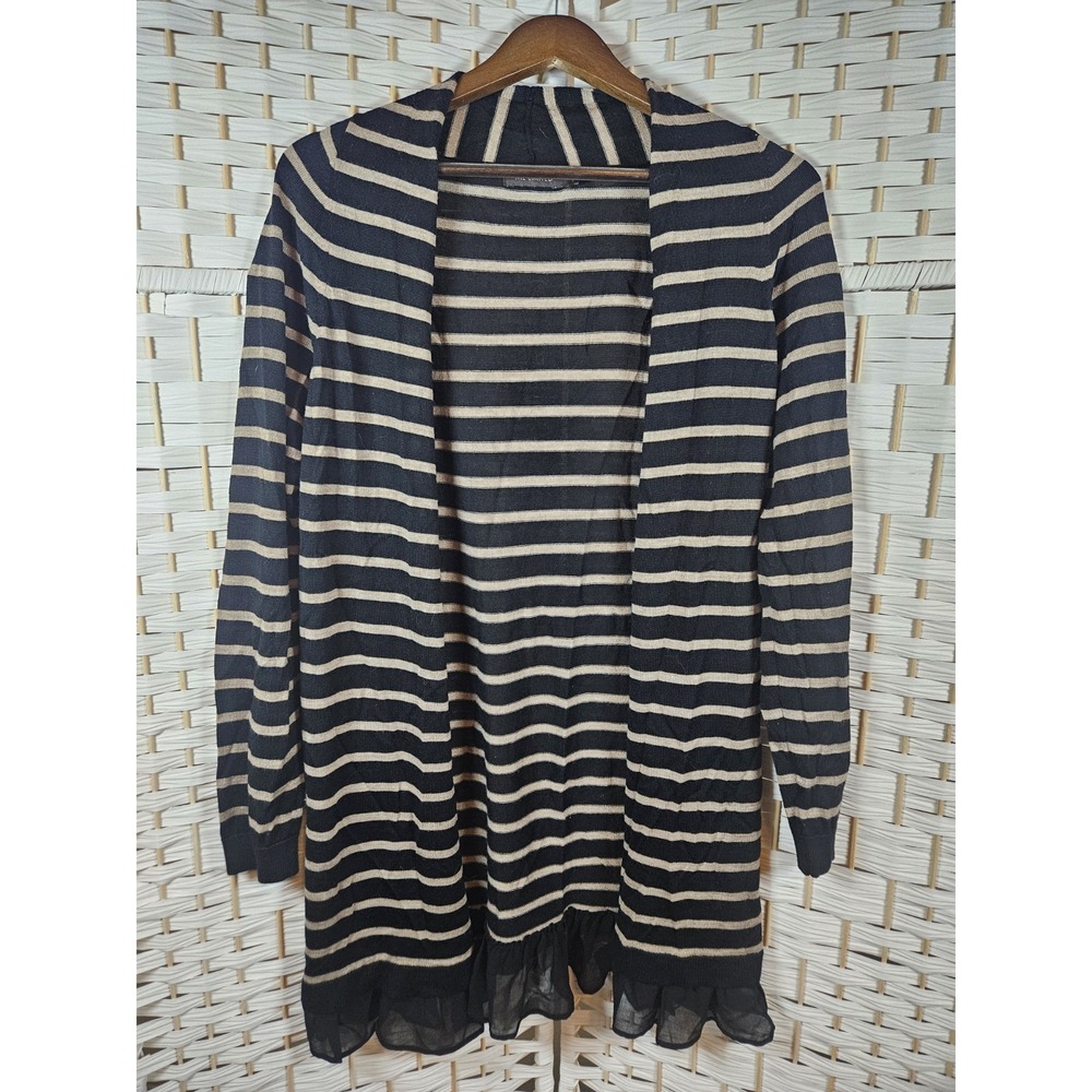 The Limited Womens Striped Ruffle Hem Open Cardigan Sweater Sz L Work Career